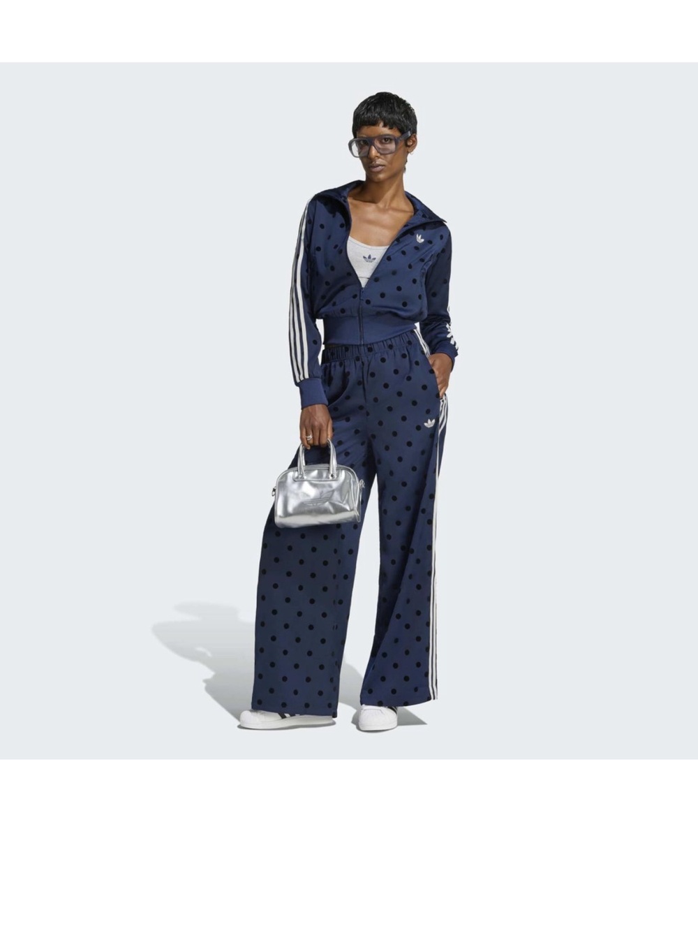 NWT ADIDAS Navy Polka Dot Track Jacket & Wide Leg Pants - Picture 6 of 11